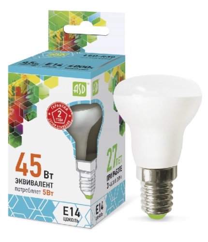 Лампа светодиодная ASD Standart R39 Спот E14 220В 5Вт 450Лм 4000К 39х68мм фото Лампа светодиодная ASD Standart R39 Спот E14 220В 5Вт 450Лм 4000К 39х68мм картинка